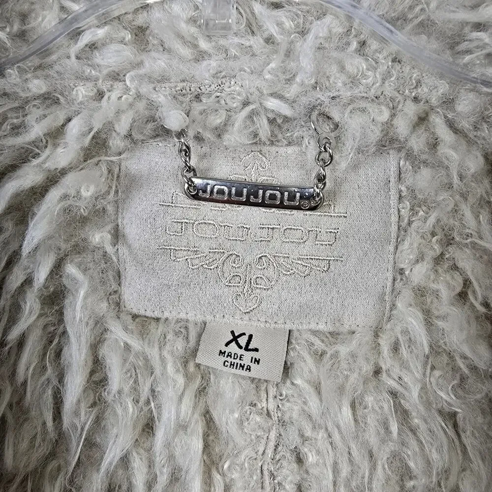 Y2K Women’s XL Faux Shearling Moto Jacket Cream Beige Cozy Winter Biker Coat